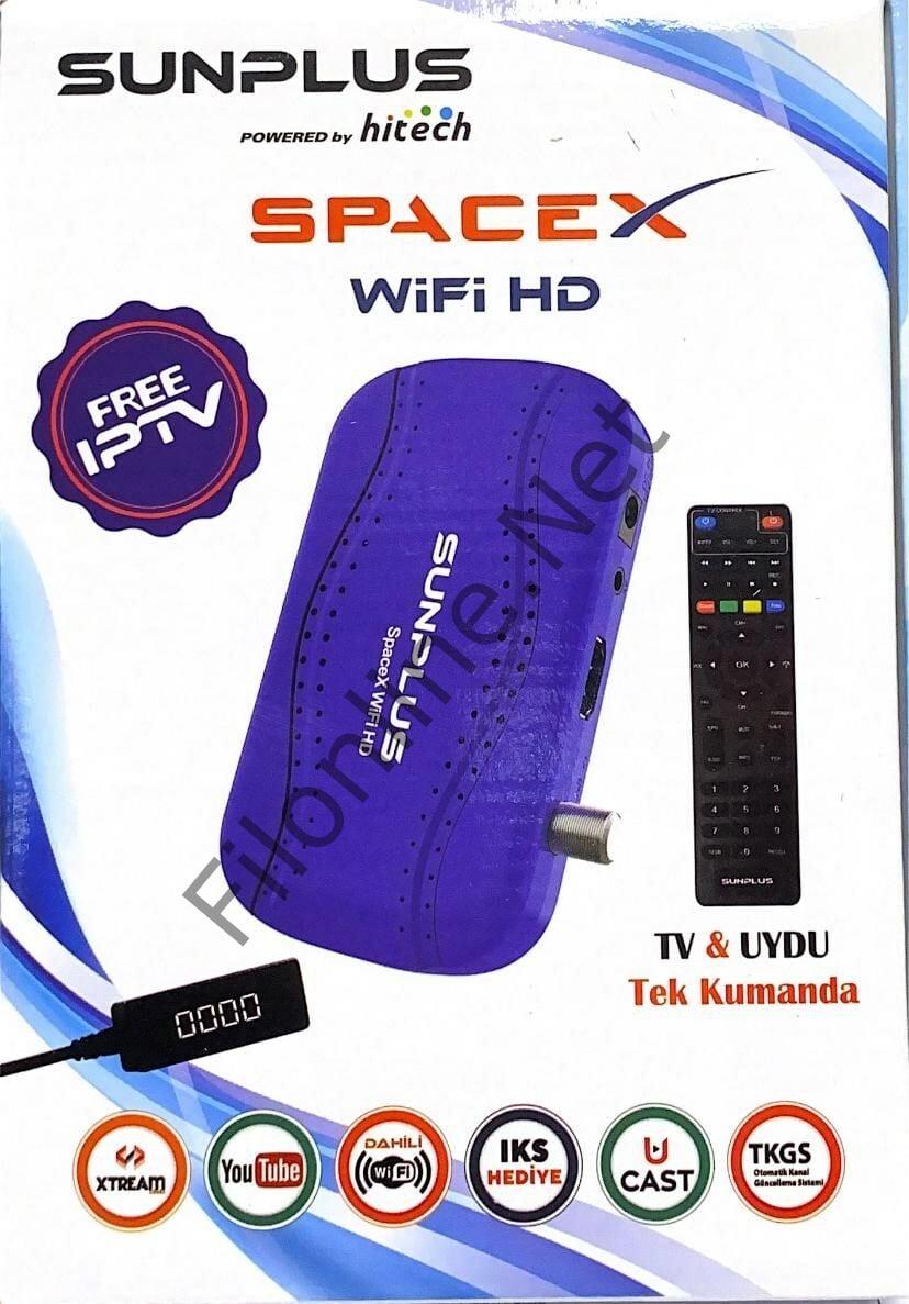 SUNPLUS DAHİLİ WİFİ FULL HD TKGS ÇANAKSIZ MİNİ UYDU ALICISI MAVİ UYDU 2 YIL ÜCRETSİZ SERVER