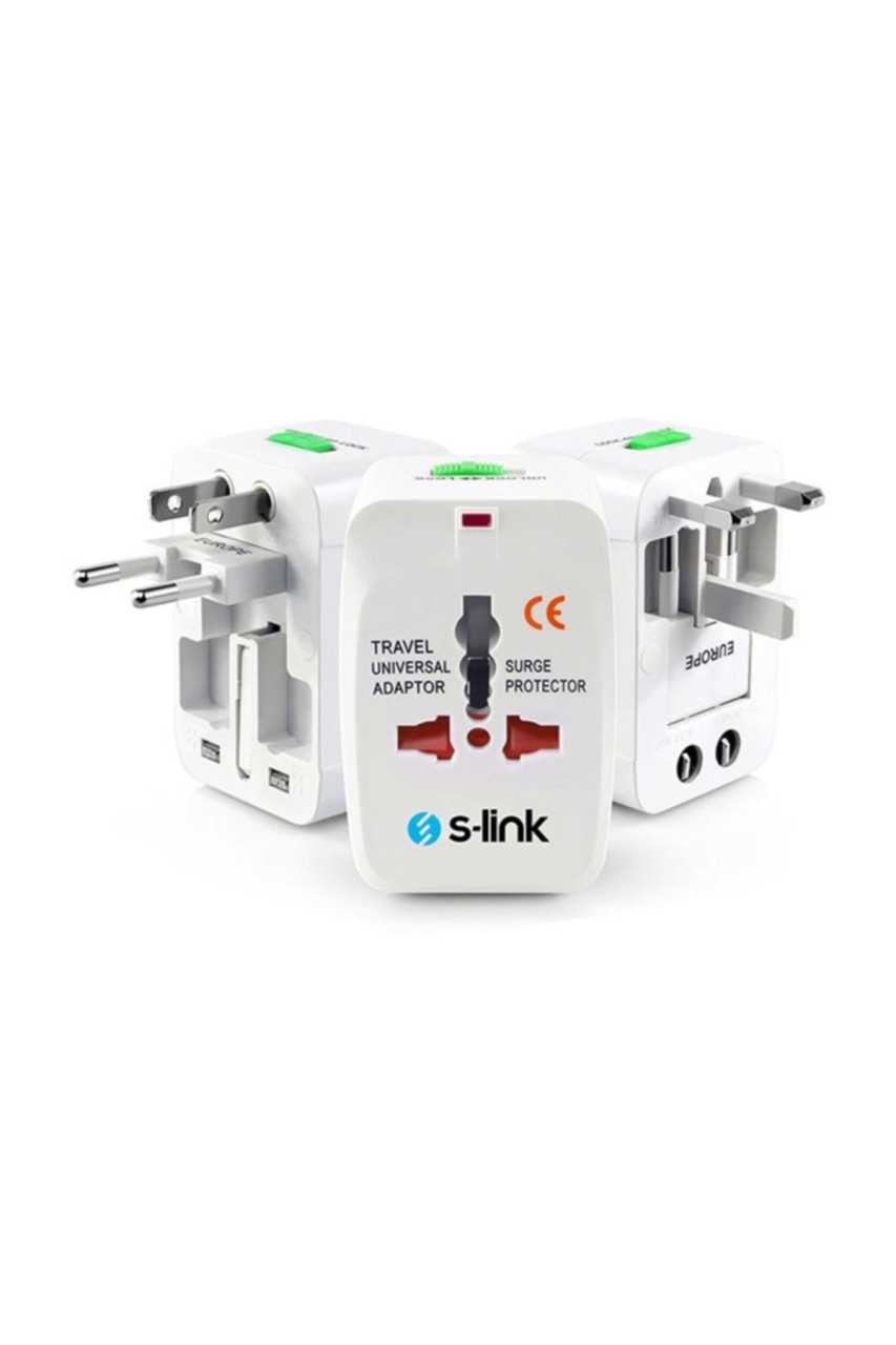 S-link Slx-04A Universal 1A 2SB Akım Korumalı Çevirici Priz Adaptör