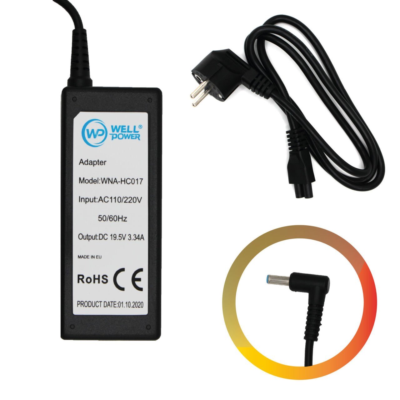 WELLPOWER WNA-HC017 DELL HP NOTEBOOK LAPTOP ADAPTÖRÜ 19,5V 3.34A 65W 4.5x 3.0 MM NOTEBOOK ADAPTÖR