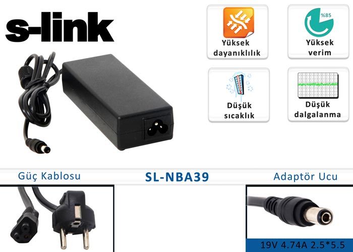 NOTEBOOK ADAPTÖR 19V 4.74A 2.5*5.5 ADAPTÖR S-LINK SL-NBA39