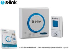 S-link ZL-145 Kapı Zili 3xAA Beslemeli 51 Melodi 32 Farklı Ses Beyaz/Mavi Kablosuz Kapı Zili