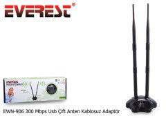 ADAPTÖR 300MBPS USB ÇİFT ANTEN KABLOSUZ ADAPTÖR EVEREST EWN-906