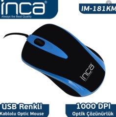 INCA IM-181KM FASCIA MOUSE KABLOLU 1000DPI OPTİK USB BAĞLANTILI  MAVİ