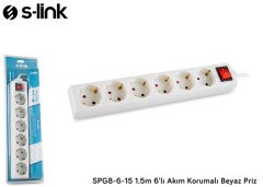 PRİZ 1.5 METRE 6'LI  AKIM KORUMALI BEYAZ PRİZ S-LINK SPG8-6-15