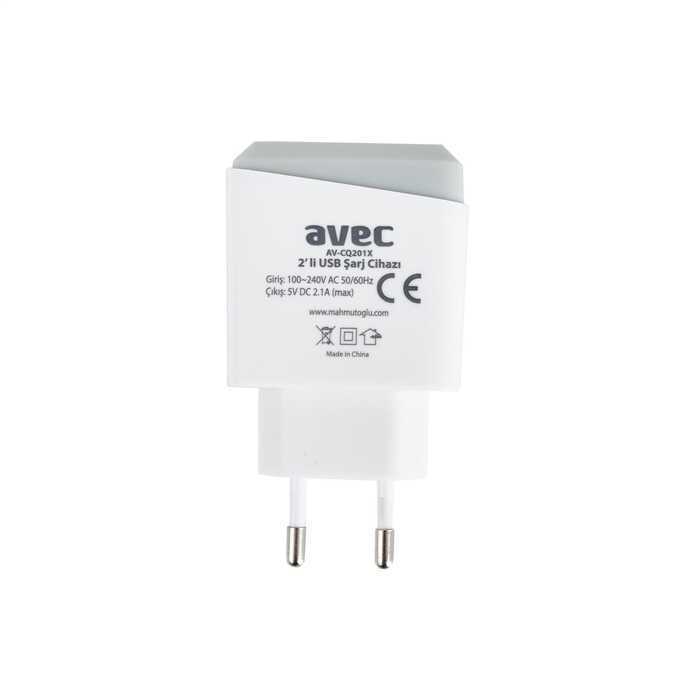 CEP TELEFONU ŞARJ ADAPTÖRÜ 5V DC 2.1A 100-240V 50-60Hz ÇİFT USB GİRİŞ ADAPTÖR AVEC AV-CQ201X