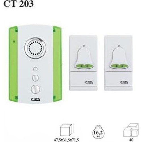 Wireless 2'li Çağrı Butonu Kablosuz Kapı Zili Uzaktan Çift  Kumandalı Tek Zil 2 Buton Cata CT-203
