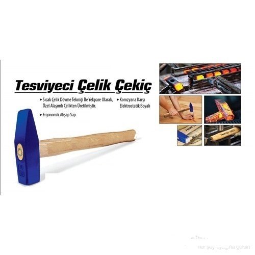 MAVİ ÇELİK ÇEKİÇ 200 GRAM AĞAÇ SAPLI TESFİYECİ ÇEKİÇ