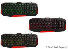 Rampage KB-RX7 ALPOR Kırmızı Klavye USB 3 Renk Arka Aydınlatmalı Q Oyuncu Klavye