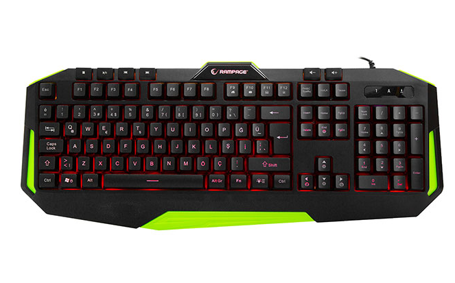 Rampage KB-RX7 Klavye USB Kablolu 3 Renk Aydınlatmalı Q Oyuncu Klavye ALPOR Yeşil