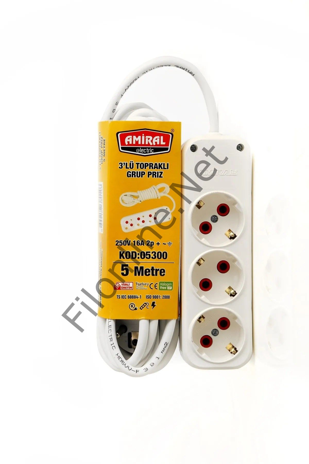 AMİRAL 05300 3'LÜ TOPRAKLI GRUP PRİZ 250V 16A 5 METRE UZATMA KABLOSU