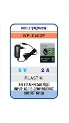 WELLPOWER WP-0602P 6V 2A ADAPTÖR  6 VOLT 2 AMPER 5.5 x 2.5 MM JAK FİŞLİ  PLASTİK KASA ADAPTÖR
