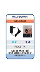 WELLPOWER WP-0901P 9V 1A ADAPTÖR 9 VOLT 1 AMPER 5.5 x 2.5 MM JAK FİŞLİ  PLASTİK KASA