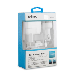 S-LINK IP-5550 TELEFON ŞARJ KABLOSU 2000MA IPAD 2/3/4 MİNİ 4 İN 1 EV+ARAÇ+DATA ŞARJ KABLOSU