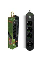 POWERMASTER 17021 PRİZ 3'LÜ 2 METRE KABLOLU 3 USB ÇIKIŞLI 3'LÜ AŞIRI YÜK KORUMALI PRİZ