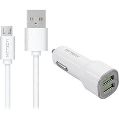 Hytech HY-X42 Araç Şarj Cihazı 3.4A Hızlı Şarj MicroUSB Kablolu 2 USB Beyaz