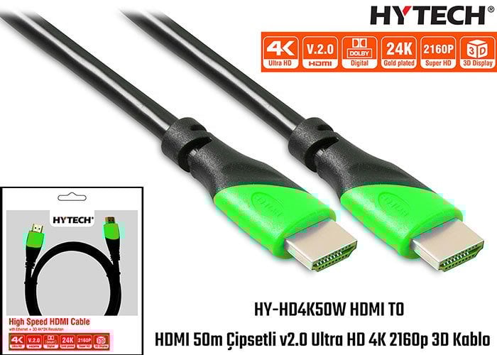 Hytech HY-HD4K50W 50M HDMI Kablo Çipsetli v2.0 Ultra HD 4K 2160p 3D Kablo