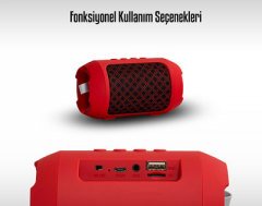 MİKADO MD-BT16 KIRMIZI MULTİMEDYA SPEAKER 3W TF/AUX/FM/BT/USB  DESTEKLİ TAŞINABİLİR BT HOPARLÖR