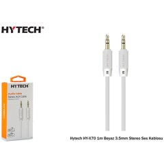 HYTECH HY-X70 BEYAZ SES KABLOSU 1 METRE 3.5MM AUX ALTIN KAPLAMA ÇİFT KANAL STEREO SES KABLOSU