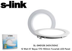 S-LİNK SL-SMD12B LED PANEL YUVARLAK 240V 50HZ 12W 170/150MM 6'' BEYAZ LED PANEL