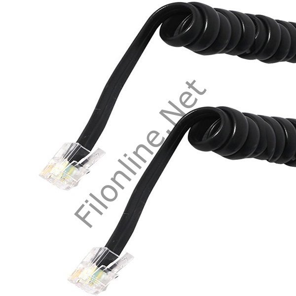 FİLONLİNE 14163 TELEFON SPİRAL KABLO SİYAH 4P / 4C SOKETLİ TELEFON KABLOSU