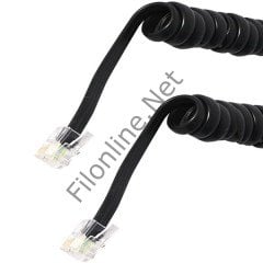 FİLONLİNE 14163 TELEFON SPİRAL KABLO SİYAH 4P / 4C SOKETLİ TELEFON KABLOSU