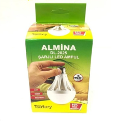 ALMİNA DL-2025 AMPUL ŞARJLI LED AMPUL 15W 220V E27 ACİL DURUM ŞARJLI AYDINLATMALI LED AMPUL