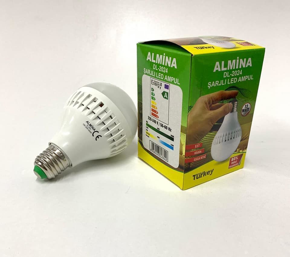 ALMİNA DL-2024 LED AMPUL 12W E27 220V BEYAZ ŞARJLI LED AMPUL