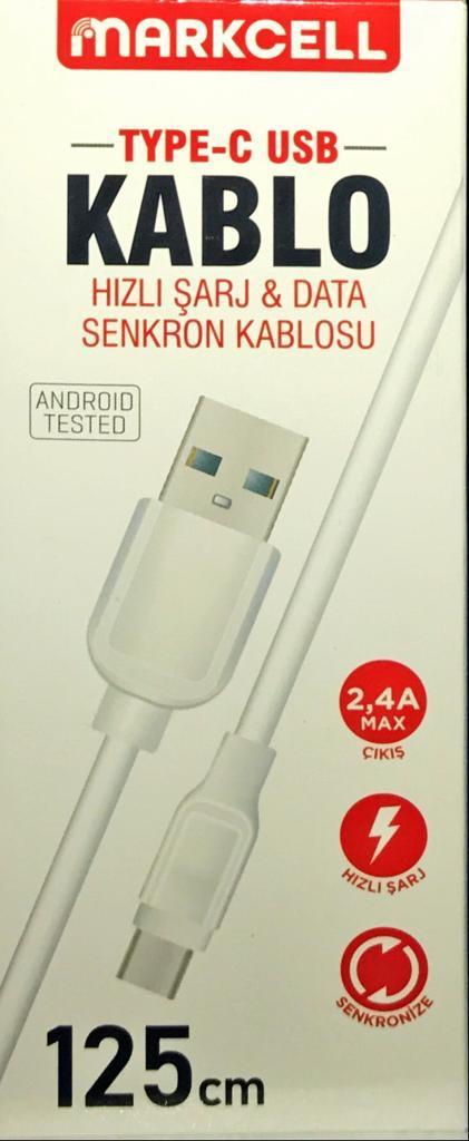 MARKCELL TC-03 TELEFON ŞARJ KABLOSU 2.4A 125CM TYPE-C USB KABLO HIZLI ŞARJ   DATA SENKRON KABLOSU