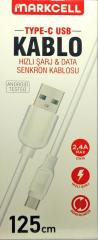 MARKCELL TC-03 TELEFON ŞARJ KABLOSU 2.4A 125CM TYPE-C USB KABLO HIZLI ŞARJ   DATA SENKRON KABLOSU
