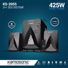 KAMOSONİC KS-2055 SES SİSTEMİ 2+1 425W USB/SD/FM/BT  LED EKRANLI KUMANDALI RADYO SES SİSTEMİ