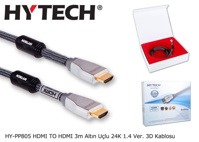 Hytech HY-PP805 HDMI TO HDMI 24K 3m Altın Uçlu  1.4 Ver. 3D Görüntü  Kablosu