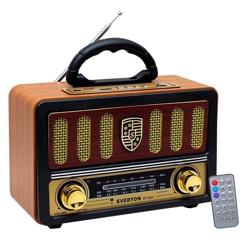 NOSTALJİK RADYO USB-SD-FM-AUX -MP3 BLUETOOTH'LUKUMANDALI ŞARJLI MÜZİK KUTUSU EVERTON RT-861
