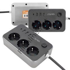 POWERMASTER PM-17564 3 USB ÇIKIŞLI 10A-2500W 1.8 METRE KABLOLU 3'LÜ AKIM KORUMALI PRİZ 