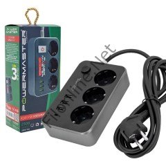 POWERMASTER PM-17564 3 USB ÇIKIŞLI 10A-2500W 1.8 METRE KABLOLU 3'LÜ AKIM KORUMALI PRİZ 