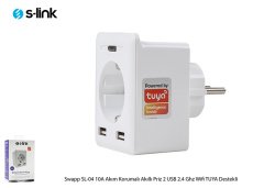 S-LINK SWAPP SL-04 10A AKIM KORUMALI AKILLI PRİZ 2 USB 2.4 GHZ WIFI TUYA DESTEKLI PRİZ