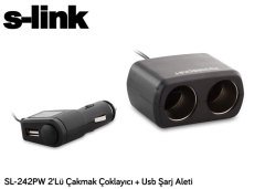 ARAÇ İÇİ ÇAKMAK ÇOKLAYICI 5V 2A 2'Lİ USB ŞARJ ALETİ S-LINK SL-242PW
