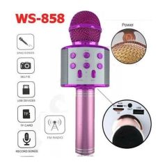 WSTER WS-858 KARAOKE MİKROFON BLUETOOTH HOPARLÖR AUX-USB MİKRO SD KART GİRİŞLİ PEMBE MİKROFON
