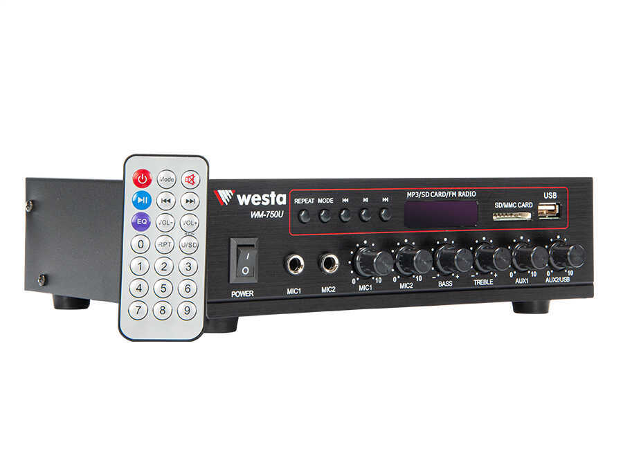 WESTA WM-750U Seslendirme Anfi Mixser 2 Kanal USB SD Kart Girişli 80 Watt