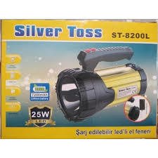 EL FENERİ ŞARJ EDİLEBİLİR 25W  FLASH'LI LED'Lİ USB ÇIKIŞLI EL FENERİ SİLVER TOSS ST-8200I