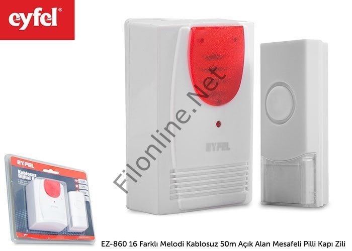 EYFEL EZ-860 16 FARKLI MELODİ  KABLOSUZ 50 METRE AÇIK ALAN MESAFELİ PİLLİ KAPI ZİLİ