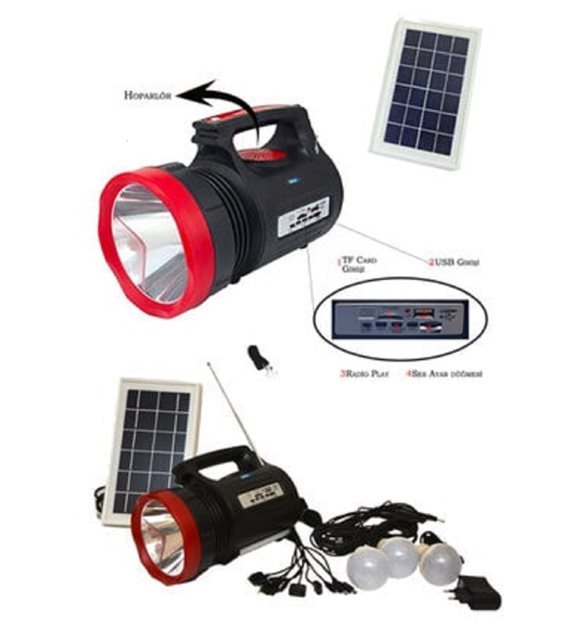 SİLVER TOSS ST-1908 EL FENERİ FM/MP3/SD/USB 3 ADET AMPULLÜ GÜNEŞ ENERJİLİ RADYOLU PROJEKTÖRLÜ FENER
