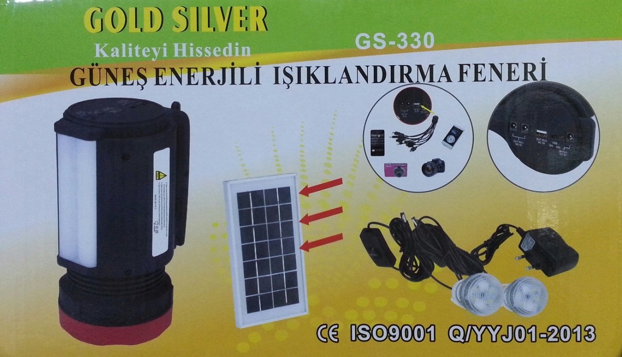 GOLD SİLVER GS-330 GÜNEŞ ENERJİLİ EL FENERİ 5W POWER LED 22 ADET SMD LED 3 KADEMELİ EL FENERİ