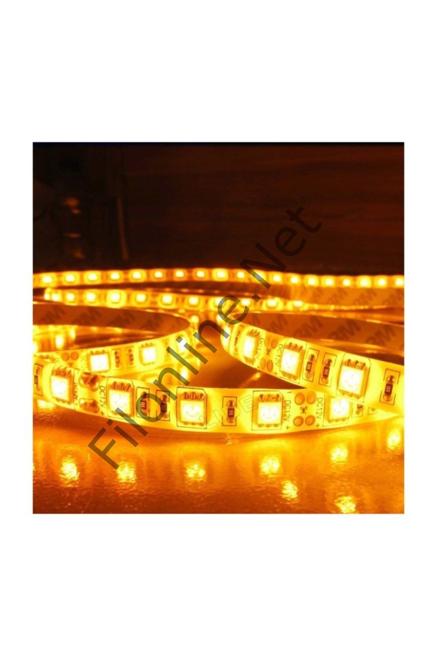 Filonline 5050 Şerit Led60 Ledli Şerit Led  3 Çipli Silikonlu Amber 5 Metre Şerit Led