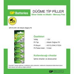 GP A76 LR44-V13GA DÜĞME PİL 1.5V TEK KULLANIMLIK DÜĞME ALKALİN  PARA PİL 1 ADET DÜĞME PİL