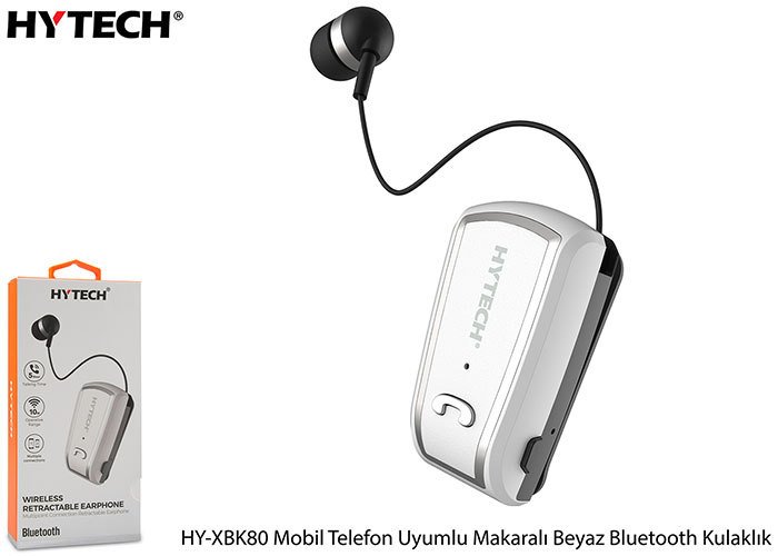 HYTECH HY-XBK80 KULAKLIK KULAK İÇİ DC 5V  MOBİL TELEFON UYUMLU MAKARALI BEYAZ BLUETOOTH KULAKLIK
