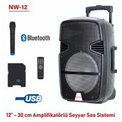NWORK NW-12 SEYYAR SES SİSTEMİ 12V 2600MAH 12'' 30CM AMPLİFİKATÖRLÜ BT/USB/SD/FM/AUX/ SES SİSTEMİ