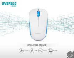 EVEREST SM-165 MOUSE 10 METRE UZAKLIK 2.4GHZ OPTİK SENSÖRLÜ KABLOSUZ USB MOUSE MAVİ/BEYAZ