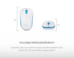 EVEREST SM-165 MOUSE 10 METRE UZAKLIK 2.4GHZ OPTİK SENSÖRLÜ KABLOSUZ USB MOUSE MAVİ/BEYAZ
