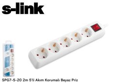 S-LINK SPG7-5-20 PRİZ 2M 5'Lİ 500 JOULE 3G 3680W  AKIM KORUMALI PRİZ