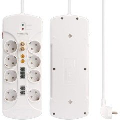 PRİZ 8'Lİ 2 METRE  4200 JOULE RJ-45-RJ11 ANTEN GİRİŞLİ AKIM/ÇOCUK KORUMALI PRİZ PHILIPS SPS1063A/51